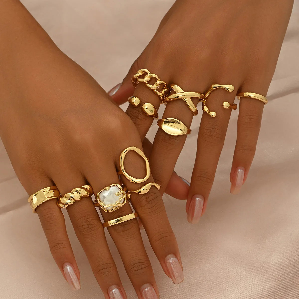10PCS Fashion Retro Smooth Lrregular Waterdrop Opening Women's Ring Set, Creative Women's Ring Daily Wear Gift, Wholesale Availa