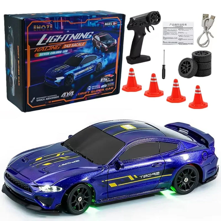 Oike 4WD Remote Control Desktop Car for Adults Kids 1/64 or 1/43 Mini Drift Racing High Speed RC Car with LED Lights Hobby Gift
