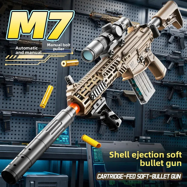 M7 Soft Bullet Toy Gun Manual Electric 2-in-1 Blaster Shell Ejection Foam Dart Toy Gun Rifle Continuous Fire Toy Model Prop