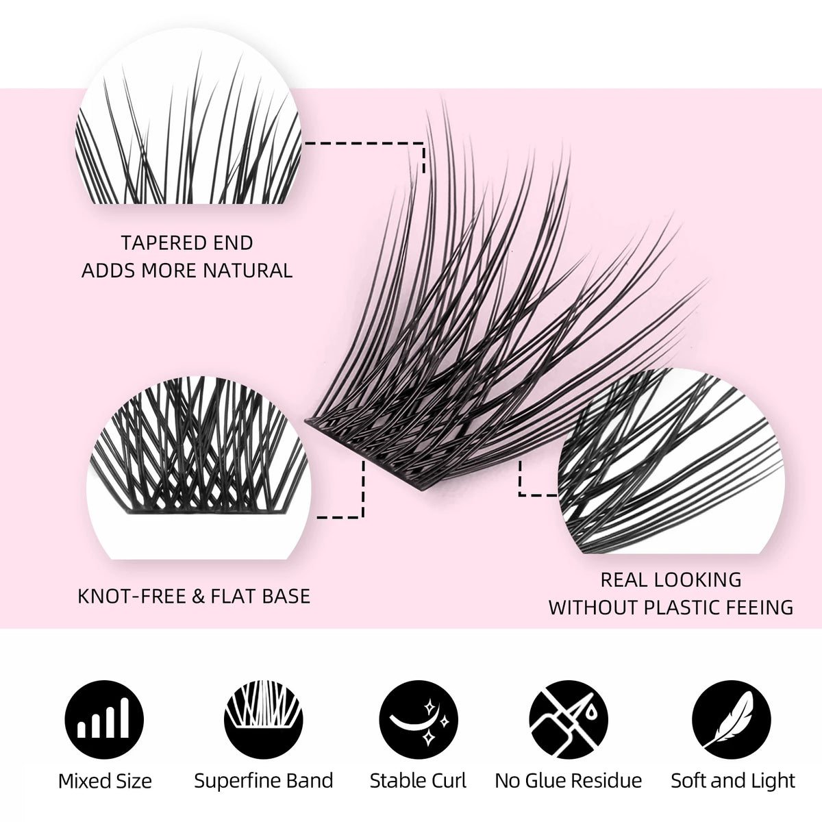 YUANZHIJIE DIY Cluster Eyelash Extension 12lines Dovetail Segmented Lashes Natural Lighter Bundle Makeup Supplies