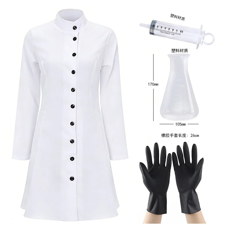 Carnival Party Men Women Long White Coat Nurse Doctor Costume Mad Scientist Cosplay Halloween