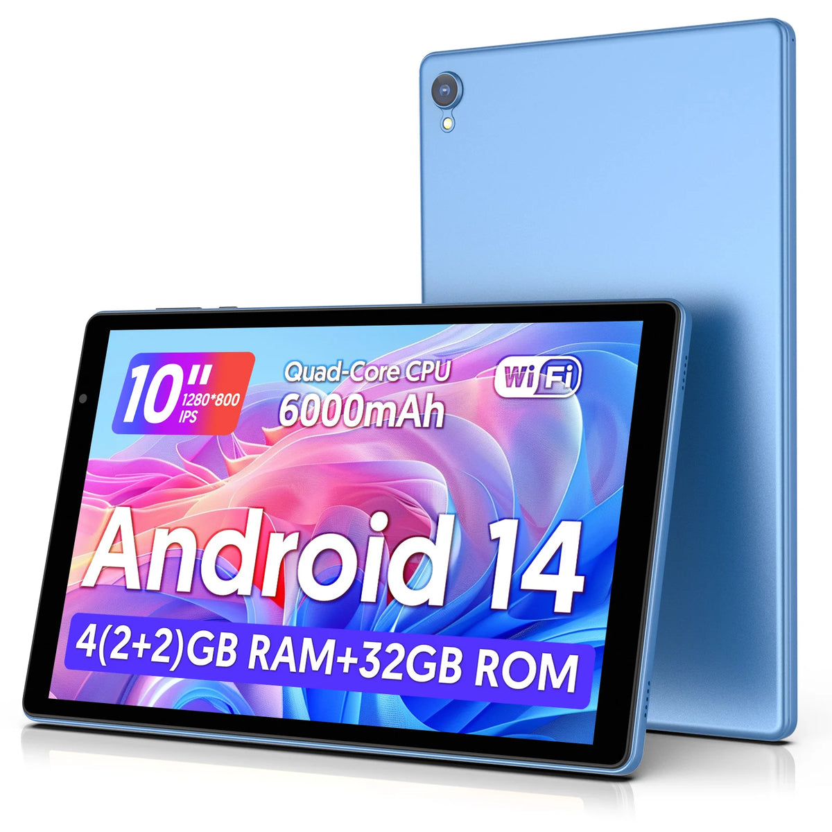 Latest Android 14 Tablet, 10-inch Tablet, Quad-core Processor, 5G WiFi, 4GB ROM + 32GB RAM, 1280*800 Resolution, 6000mAh Battery