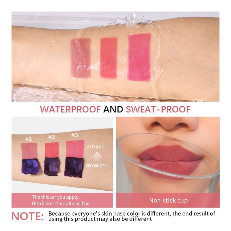Lip Stain Blading Peel Off and Reveal Kit Long Lasting 3pcs Rose Waterproof Pink Lip Tint Transfer Proof Natural Lip Stain Kit