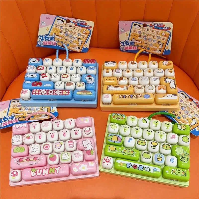 In Stock /26Grid Keycap /;Clicker Anti Stress Fidget Keyboard Keychain Decompression Button Cartoon Party Favor Gift 26구 키캡 키링