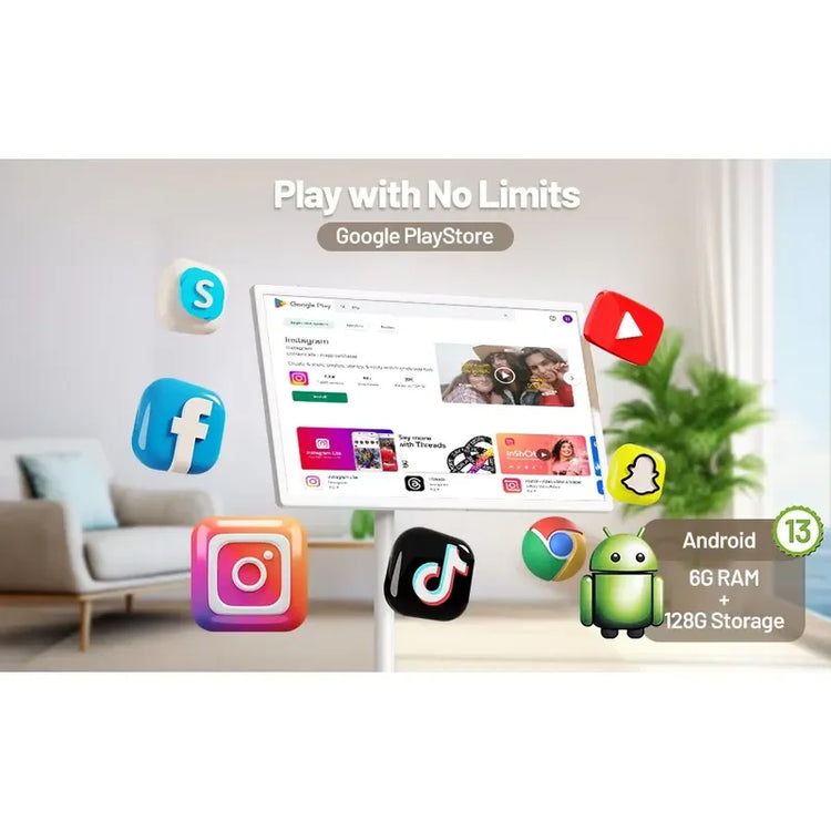 27 Inch Android Smart TV Touch Screen Interactive Display Movable Stand Charging Port Commercial Use Digital Signage Monitor
