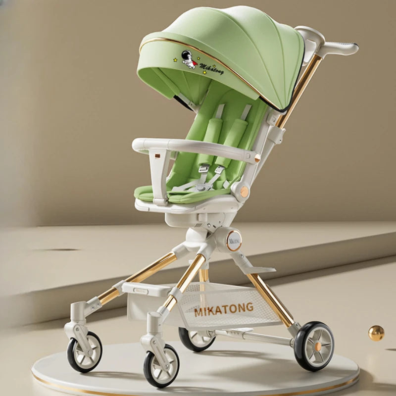 One-touch Foldable Lightweight Baby Stroller High-view Baby Dining Stroller Sitting and Lying Two-way Baby Carriage