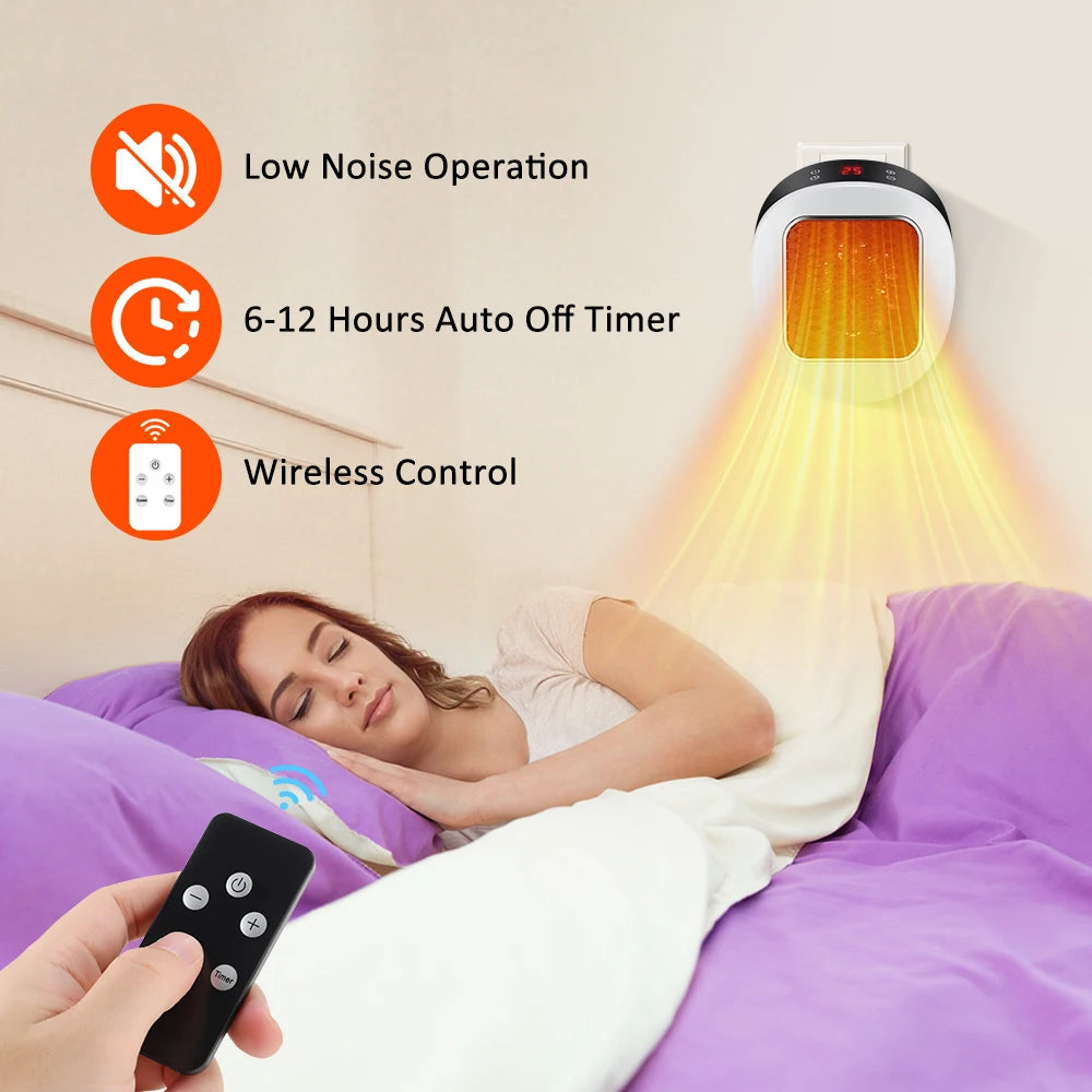 Electric Heater Wall Outlet Plug Space Heater with Remote Control PTC Fast Heating for Bedroom Office RV