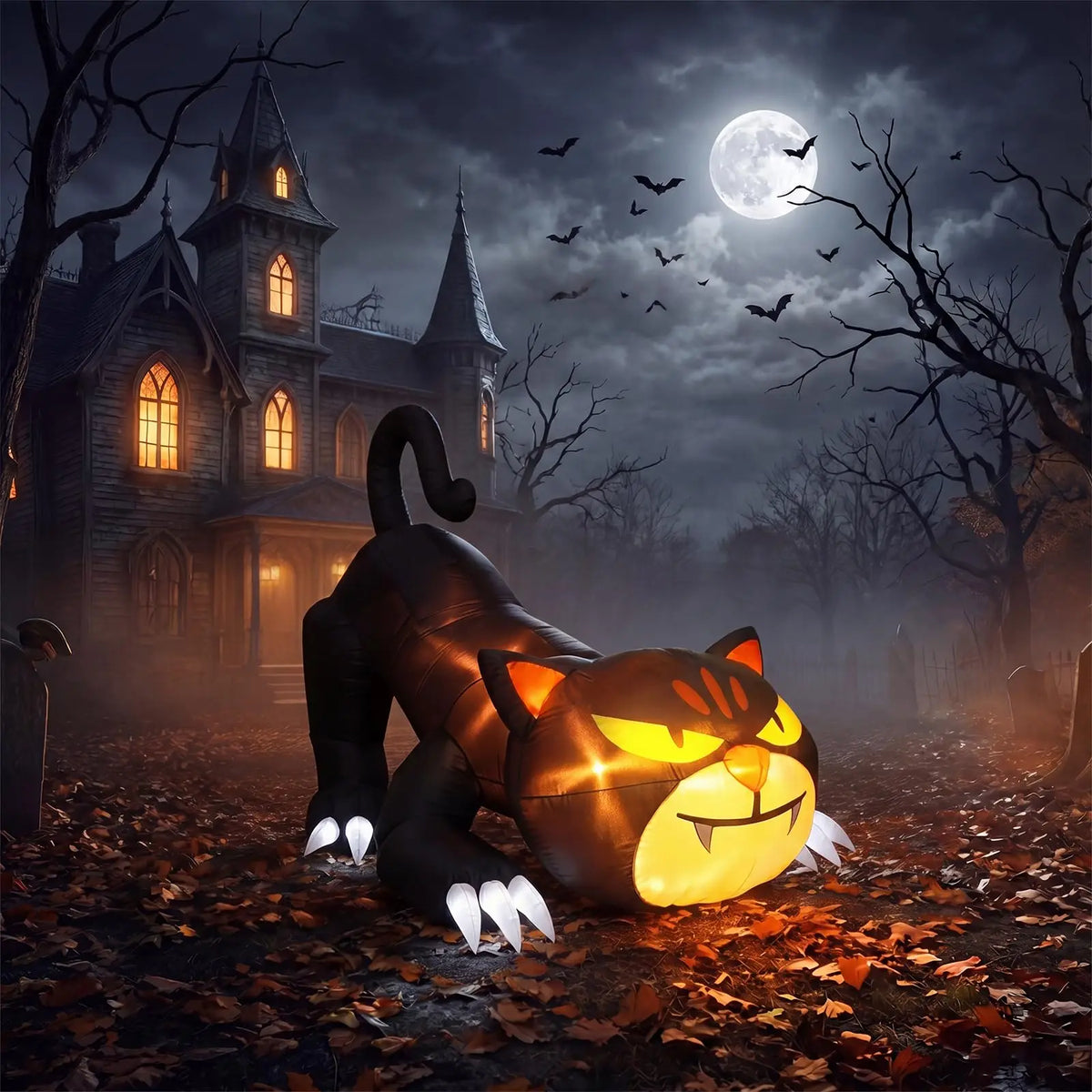 7ft Lighted Halloween Inflatable Black Cat Waterproof LED Outdoor Yard Decor for Garden Lawn and Trick or Treat Events Blow Up Holiday Party Spooky Night Display Prop Supplies