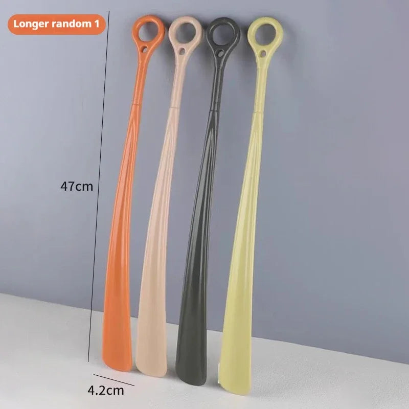47CM Long Hanging Ring Shoehorn Pregnant Woman Long Handled Lifter Elderly Shoe Spoon Lazy People Shoe Spatula Shoe Horns 1/2Pcs