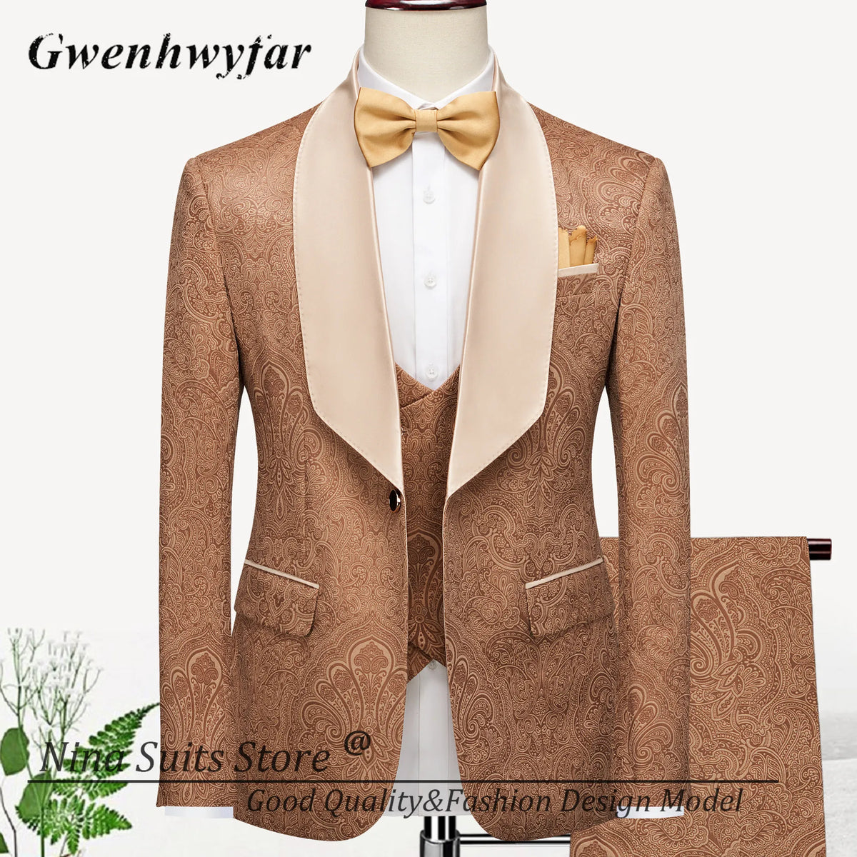 G&N 2026 New Series Men Suits Blazer Beautiful Lilac Purple Floral Pattern Tuxedos 3 Pieces Formal Party Costume Homme Slim Fit