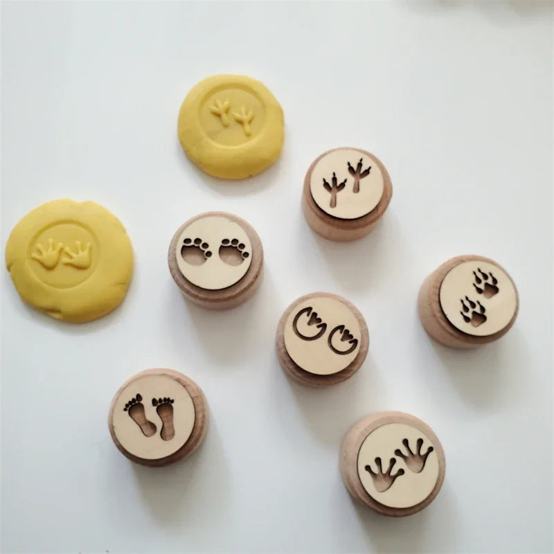Kids Montessori Wooden Play Dough Stampers Tools Weather Insect Nature Stamps Playdough Fun Activity for Children Sensory Toys