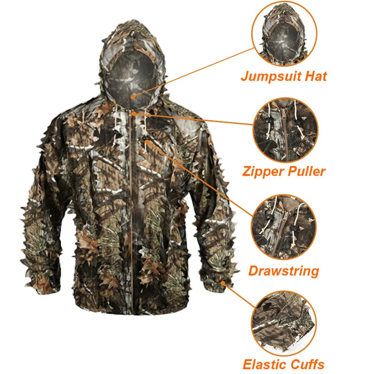 3D Leaves Camouflage Ghillie Suit Lightweight Camouflage Ghillie Woodland Camoflage Sniper Airsoft Shooting Hunting Equipment