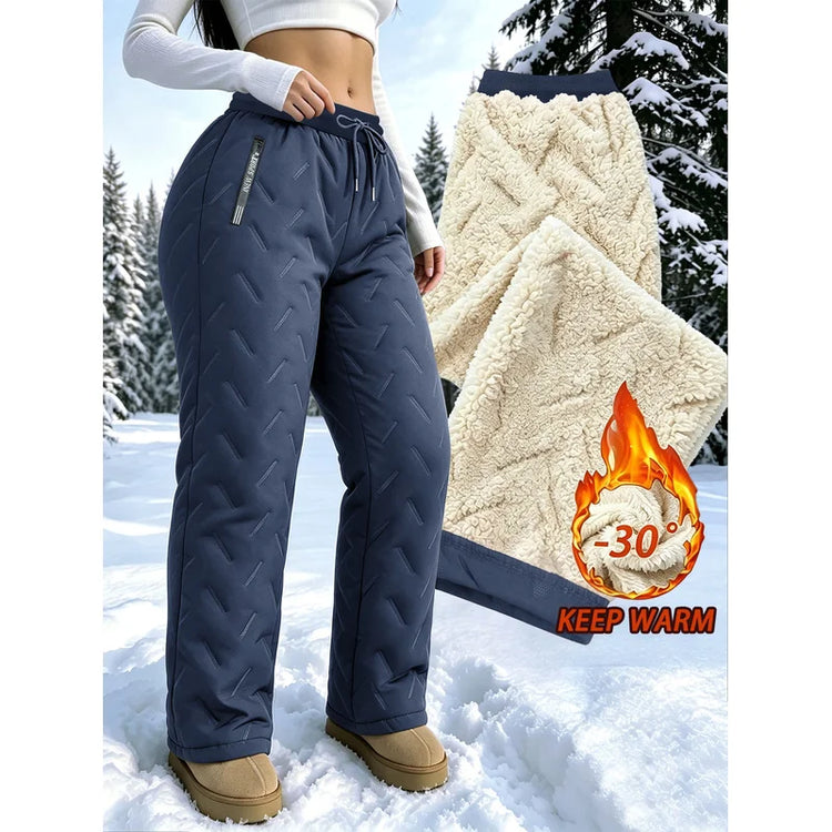 Women's Winter Fleece Pants With Drawstring Elastic Waistband Winter Warm Zipper Pocket Women's Outdoor Jogging Pants