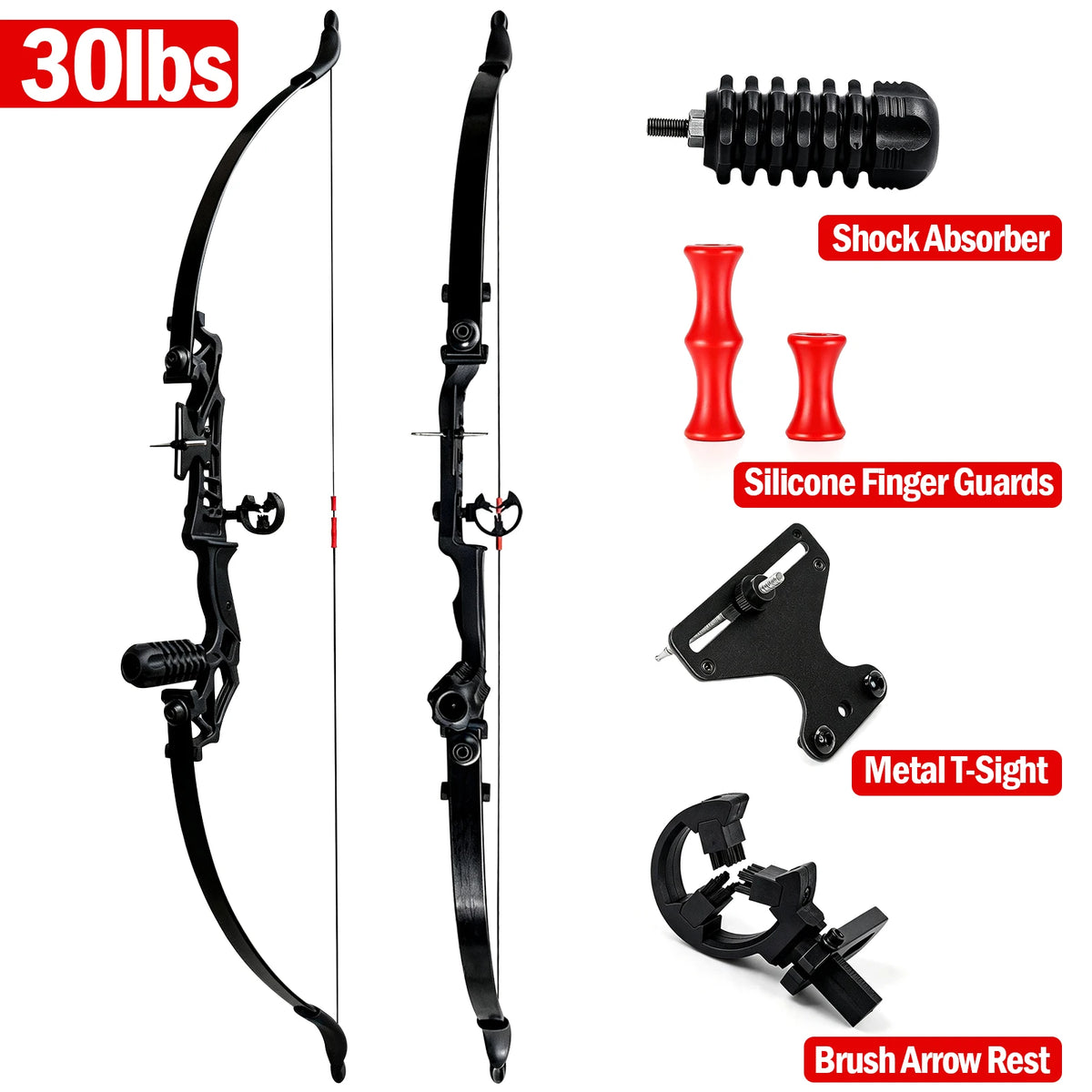 Metal Riser Recurve Bow Set for Adults, 20-40lb Aluminum Takedown Bow, Ambidextrous Competition Target Bow Kit, Ships from US