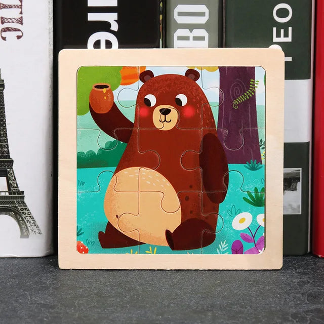 11*11cm 3D Wooden Puzzle Baby Toys Cartoon Animal Traffic Tangram Jigsaw Puzzle Early Learning Educational Toys for Children
