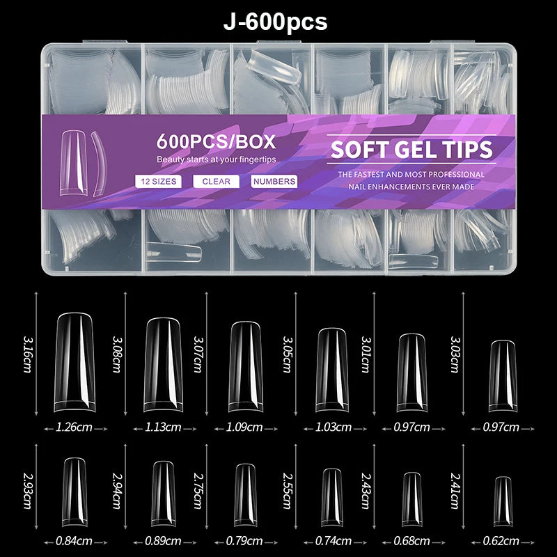 Luxury False Nail Tips Soft Gel Fingertip Semi-matte Capsules Almond French Coffin Full Cover Artificial Fake Nails Extension
