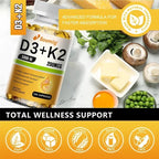 Vitamin D3 5000IU and 200 Mcg Vitamin K2 (MK-7) Capsules for Calcium Absorption, Bone Regeneration, Immune Support, Easy To Melt
