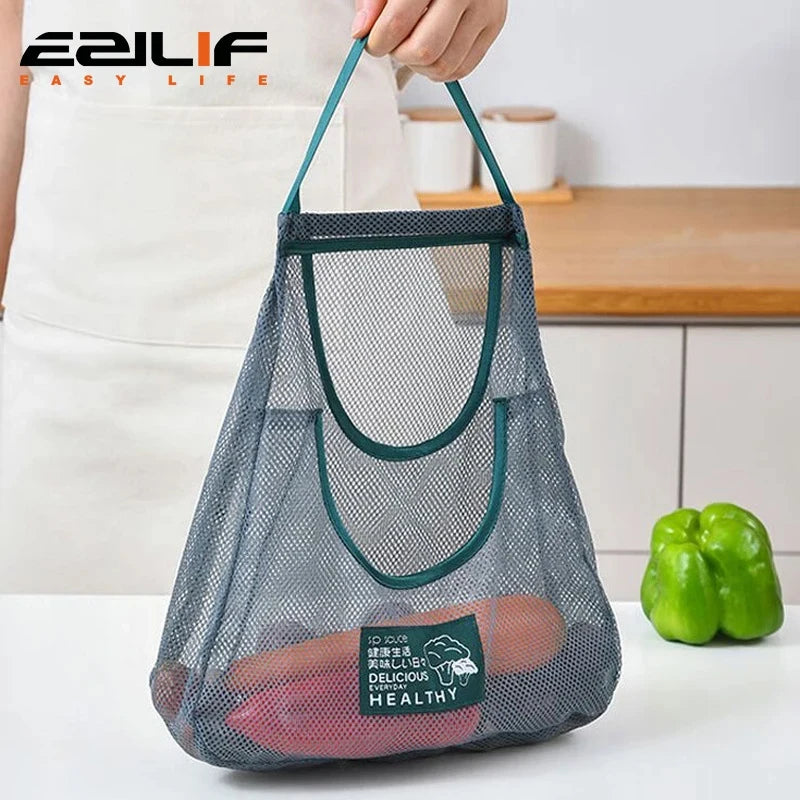 Reusable Hang Mesh Storage Bag With Smooth Edge‑Wrapped Handle Kitchen Fruit Vegetable Net Pouch Onion Garlic Potato Organizer