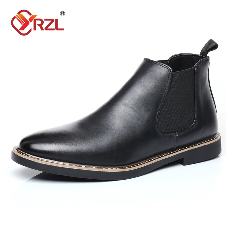 YRZL 39~47 Men Chelsea Boots Brand Retro Comfortable PU Leather Ankle Boots Men 2025 Fashion Black Brown Mens Boots