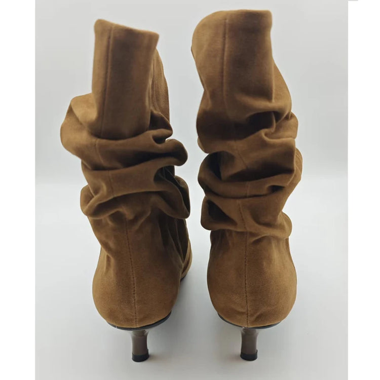 Eilyken Winter Pointed Toe Ankle Boots Women Pleated Short Boots Female Retro Elegant Designer Femmes Botas De Mujer