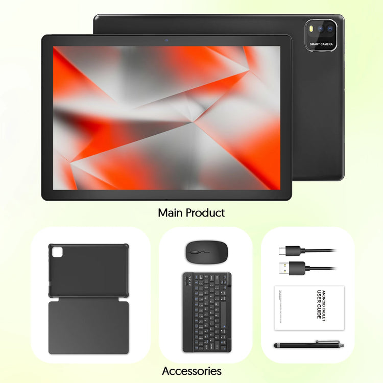 BAKEN 10-inch Android 15 tablet, quad-core processor, 12GB (3+9 expansion) RAM + 64GB storage, 5G WiFi, 1280*800 dual cameras