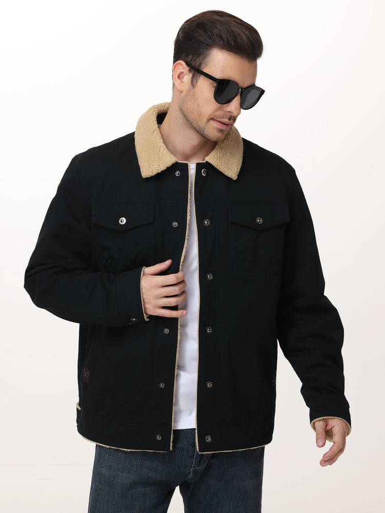 Men's Winter Trucker Jacket Sherpa Fleece Lined Thick Thermal Warm Cargo Workwear Coat Multi-Pocket Outwear