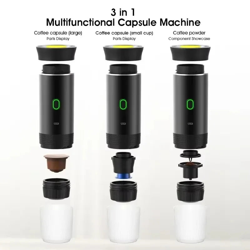 Coffee Machine Wireless Electric Coffee Machine Can Be Heated Portable 3-in-1 Capsule Powder Compact Electric Coffee Machine Pump-Driven Espresso Coffee Maker Kitchen Appliances Smart Home Type-c Rechargeable For Travel Campi
