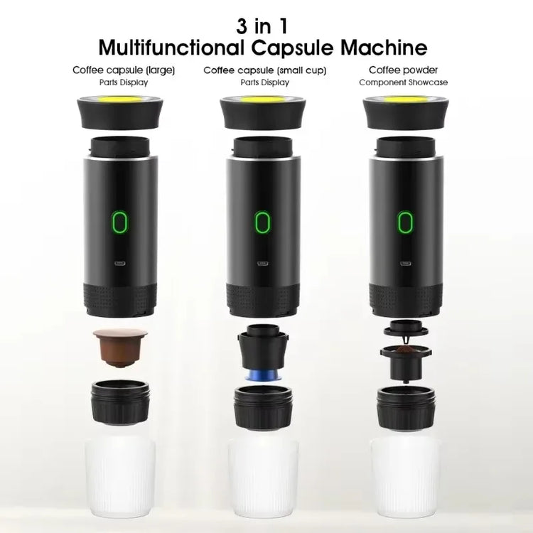 Coffee Machine Wireless Electric Coffee Machine Can Be Heated Portable 3-in-1 Capsule Powder Compact Electric Coffee Machine Pump-Driven Espresso Coffee Maker Kitchen Appliances Smart Home Type-c Rechargeable For Travel Campi