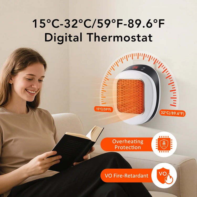 Electric Heater Wall Outlet Plug Space Heater with Remote Control PTC Fast Heating for Bedroom Office RV