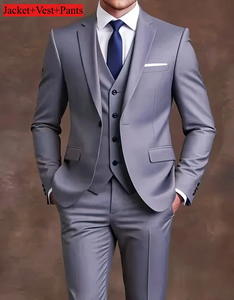 Elegant Men's Suit Sets- Slim Fit Tuxedo Set for Weddings & Formal Occasions, Black Suit