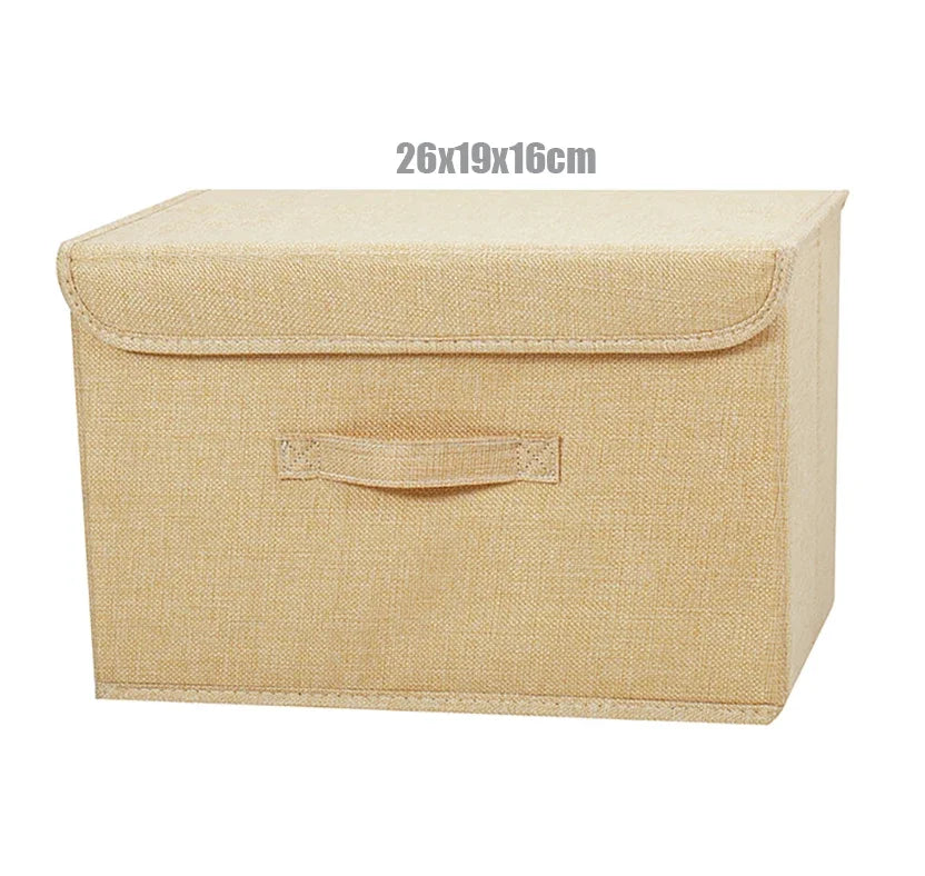 Washable Cotton Linen Fabric Folding CD Storage Box Foldable Bins Toys Organizer With Lid Storage Basket Laundry Basket