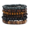 6PCS  Wodeen Braided Wrap Leather Bracelet for Men Vintage Life Wood Beads Fashion Male Armband