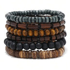 6PCS  Wodeen Braided Wrap Leather Bracelet for Men Vintage Life Wood Beads Fashion Male Armband
