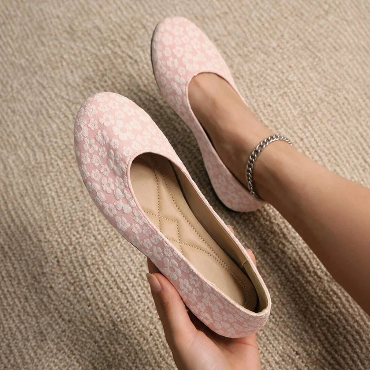 Fashion Solid Round Toe Flower Embroidery Women's Flats and Loafers 2026 New Simple Soft Sole Comfort Women Shoes Лоферы Женские