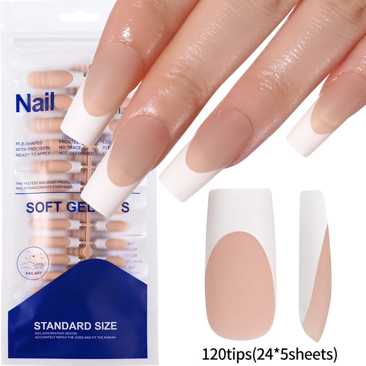 240/120Pcs Colorful French Short Square False Nails Full Cover Fake Nail Tip Extension Acrylic Wearable Ballerina Press on Nails