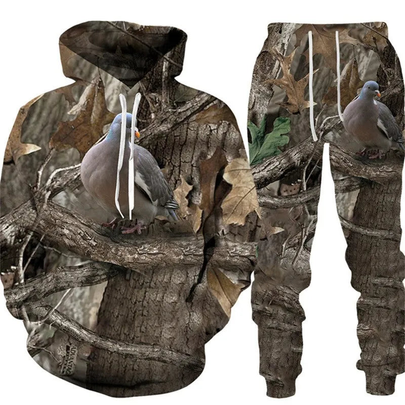 Men's Camouflage Hunting Animal Tracksuit Outfits 3D Wolf Print Hoodies 2-Piece Autumn/Winter Outdoor Sweatshirts Sweatpants Set