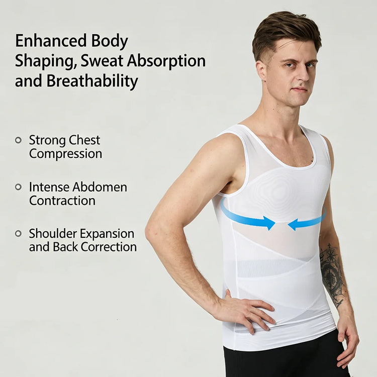 Men's Compression Shapewear Shirt, Chest & Abdomen Control Slimming Undershirt, Workout Vest & Tank Top