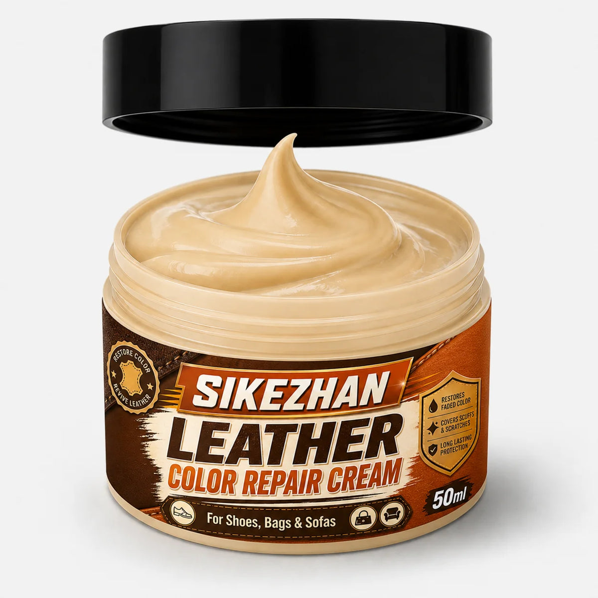 Leather Repair Cream 50ml for Shoes Handbags Sofas Car Seats, Color Restoring Balm with Applicator Brush Sponge Gloves, 4 Shades