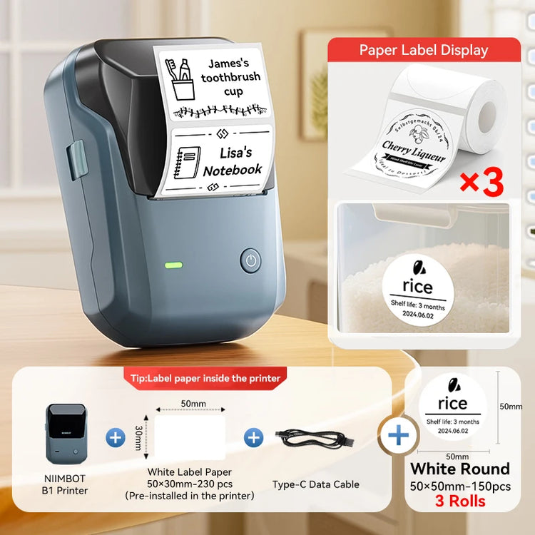 Niimbot B1 Wireless Thermal Label Printer Food Tag Barcode Price Small Business 20-50mm Print Width Label Machine for Home