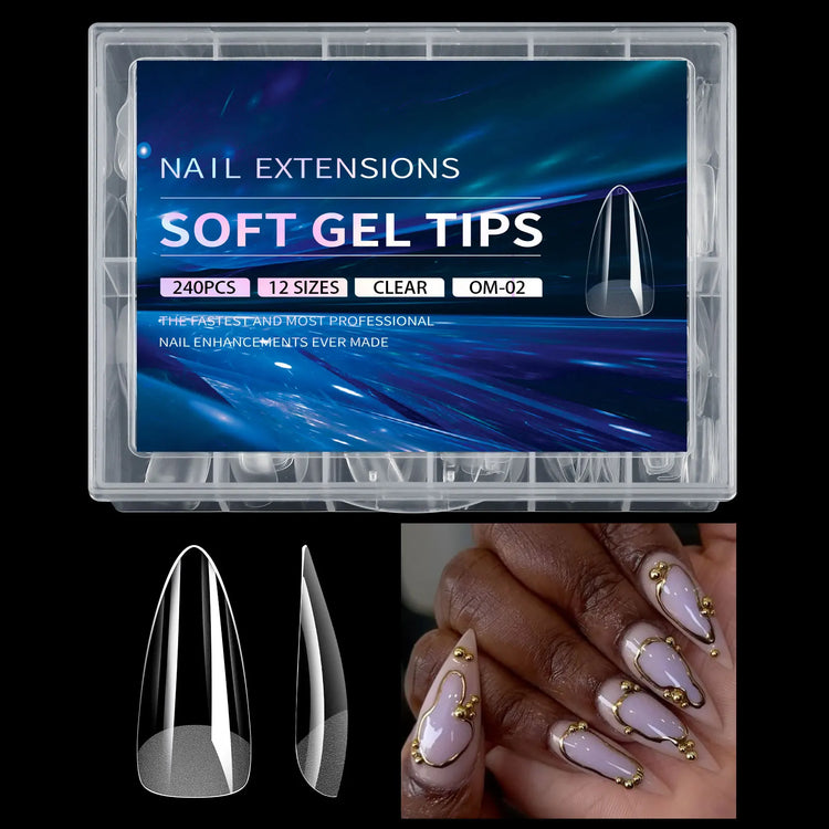 Luxury False Nail Tips Soft Gel Fingertip Semi-matte Capsules Almond French Coffin Full Cover Artificial Fake Nails Extension