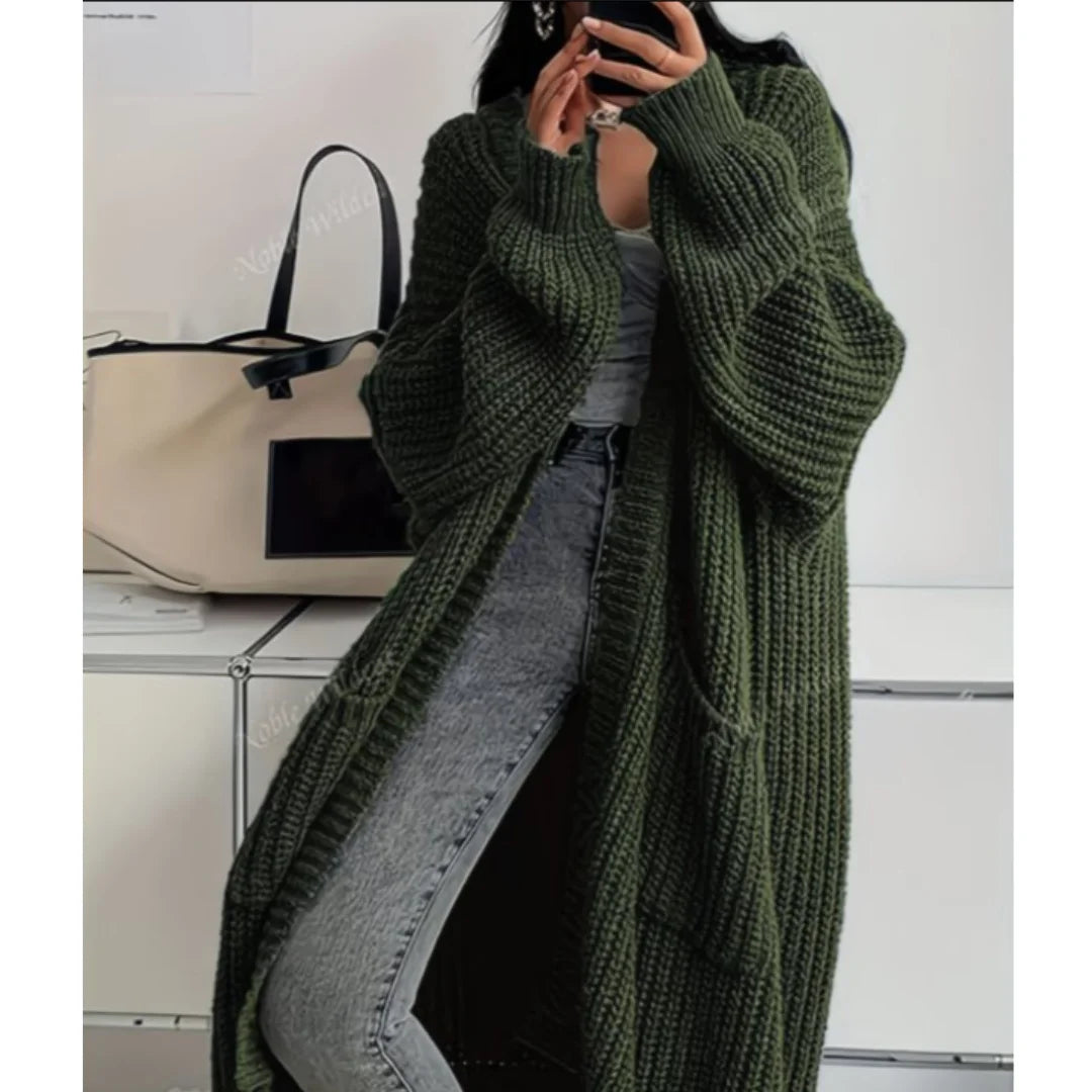 Women Knitted Cardigan Autumn Loose V-neck Long Sleeve Casual Midi Outerwear Simple Sweater Coat Basic Soft Y2K Jacket All-match