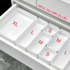 7pcs Drawer Organizer Set, Plastic Cosmetic and Skincare Storage Boxes with Dividers for Vanity, Desktop,and Drawer Organization