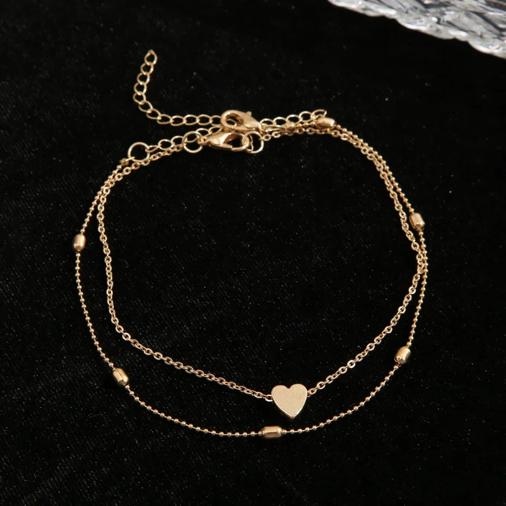 Female Heart  Anklets Bracelet Sandals Foot Jewelry Leg New Anklets on Foot Bracelets for Women Leg Chain Jewelry Accessories