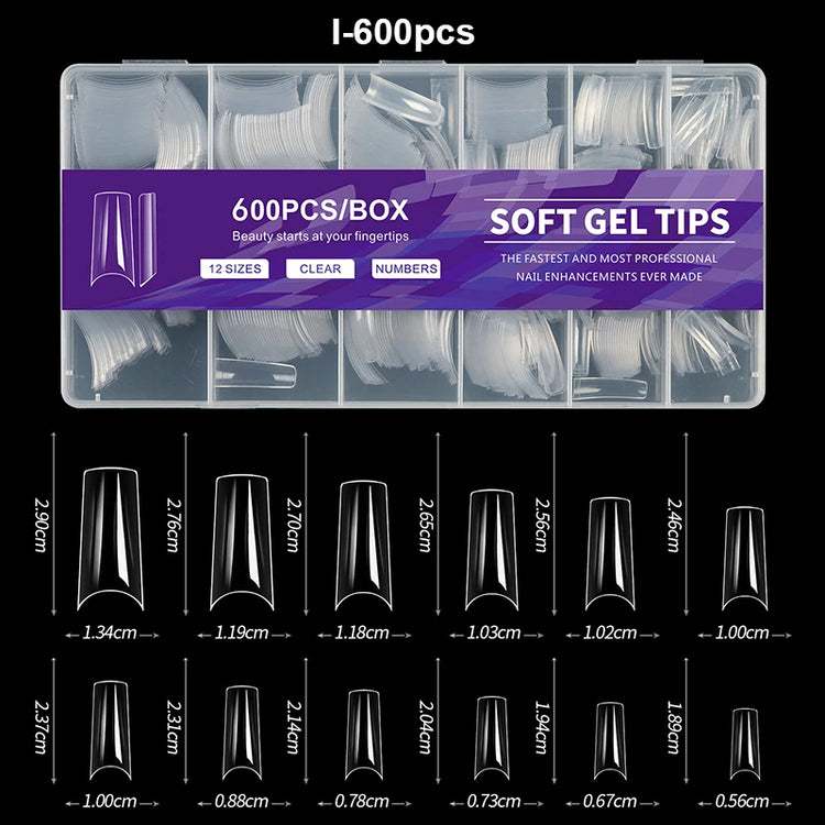 Luxury False Nail Tips Soft Gel Fingertip Semi-matte Capsules Almond French Coffin Full Cover Artificial Fake Nails Extension