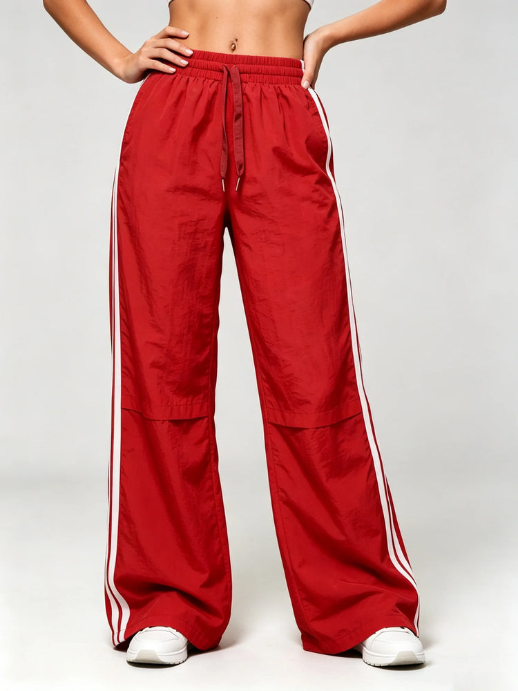 Women's Striped Pants Loose Elastic Waist Drawstring Straight Leg Casual Sweatpants Low Rise Baggy Trousers for Outdoor Sports