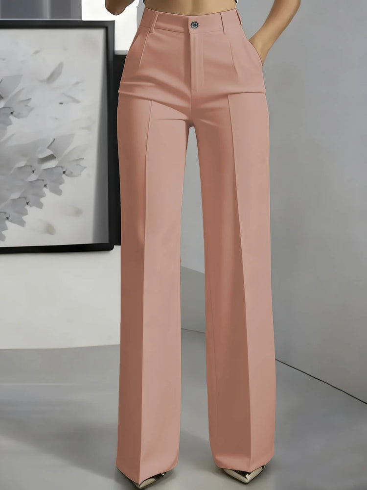 Women's High-Waisted Straight-Leg Trousers Formal Office Trousers Slim-Fit Cut Classic Solid-Colour Suit Trousers