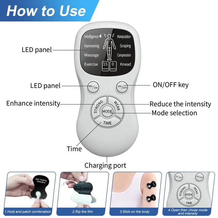 EMS Machine Dual Channel Electro Muscle Stimulator Pain Relief Rechargeable Body Shaping Muscle Relax TENS Pulse Massager