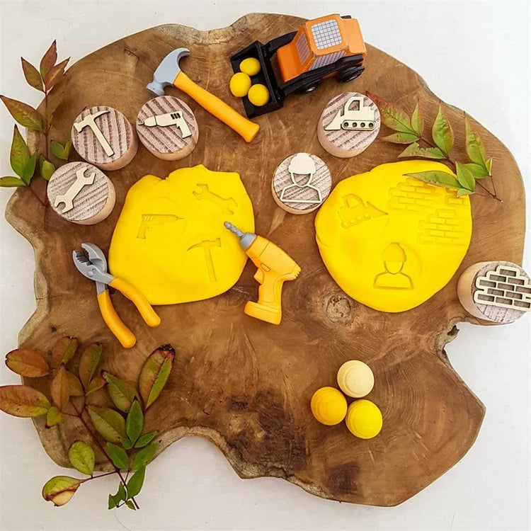 Kids Montessori Wooden Play Dough Stampers Tools Weather Insect Nature Stamps Playdough Fun Activity for Children Sensory Toys