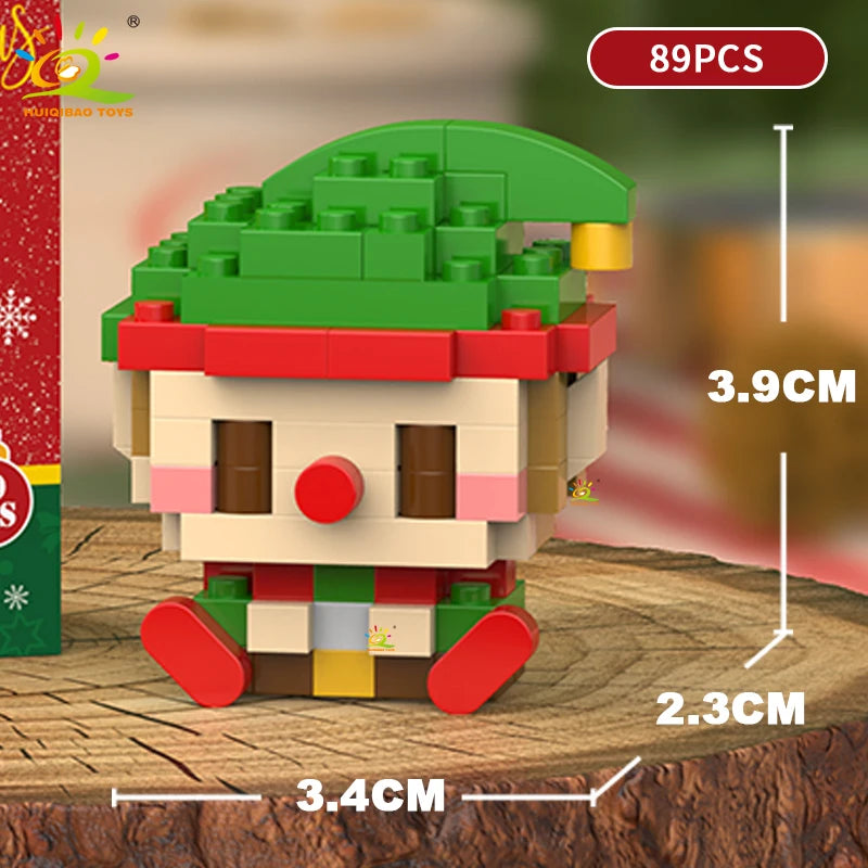 HUIQIBAO Christmas Mini Building Blocks Set DIY Santa Claus Xmas Tree Snowman House Ornament Kid Educational Assembly Toy