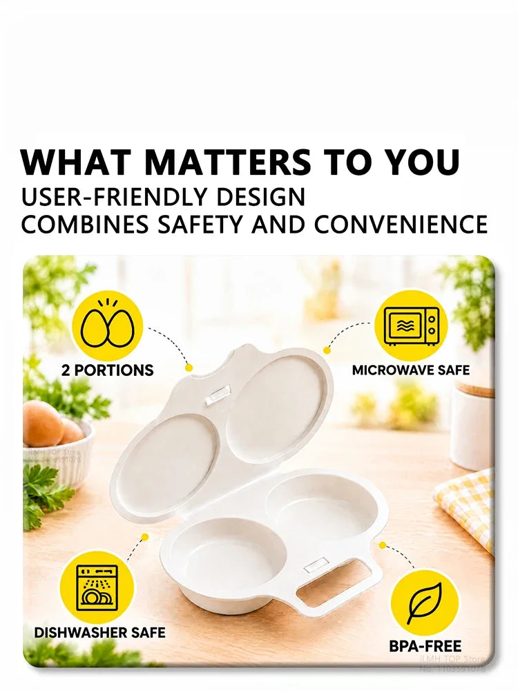 iLMH Microwave Egg Cooker, BPA Free Non Stick Dual Cavity Egg Poacher, Quick Oil Free Breakfast Maker for Home Kitchen Dorm
